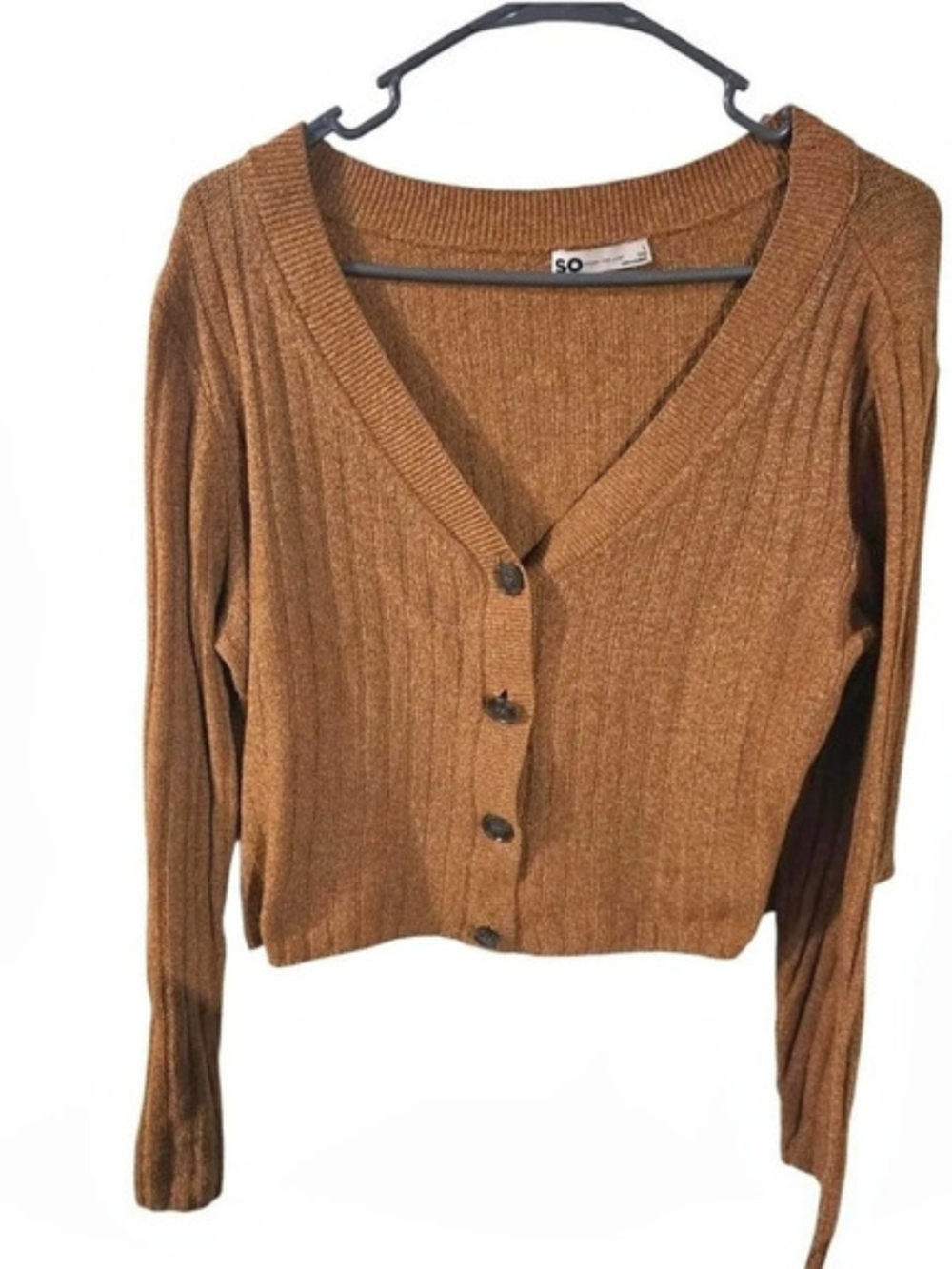 SO Ribbed Crop Cardigan Brown V-Neck